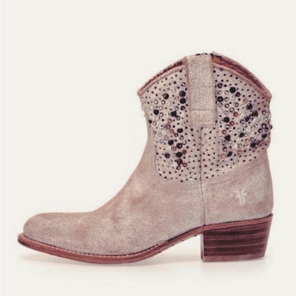 Frye Shoes - Frye Deborah Studded Bling Distressed Studded Western Boots Ankle Booties